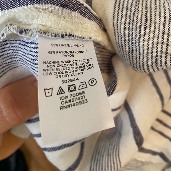 Sold- Loft button down blue white stripe linen top - Picture 6 of 9